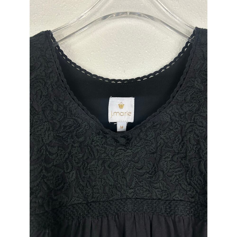 J. Marie Zara Embroidered Ruffle Cap Sleeve Tiered Mini Dress Black Medium - Picture 7 of 9